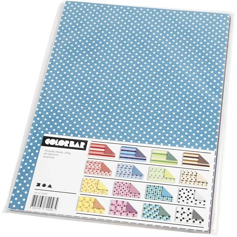 Color Bar-Karton, A4, Blatt 210x297 mm, 250 g, 16 Bl. sort./ 1 Pck