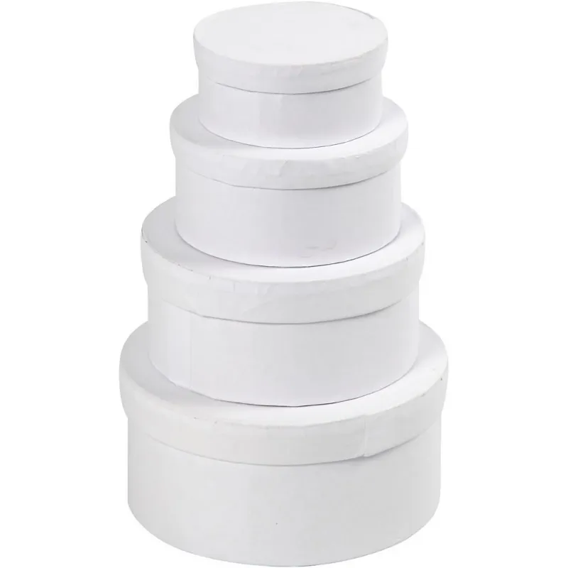 Runde Schachteln , Größe 8x4 + 10x5 + 12x6 + 14x7 cm, Weiß, 4 Stk/ 1 Set