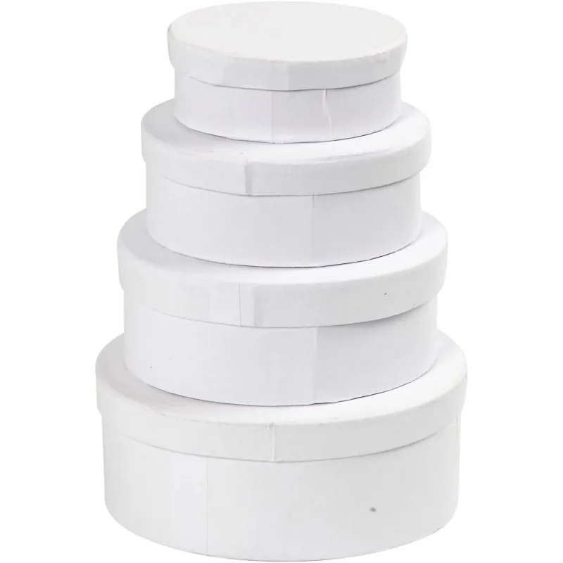 Ovale Schachteln , L 10+12+14+16 cm, Größe 10x4 + 12x5 + 14x6 + 16x7 cm, Weiß, 4 Stk/ 1 Set
