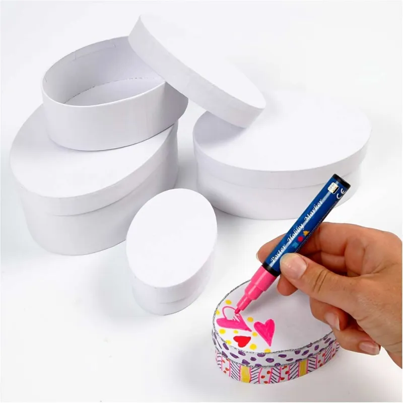 Ovale Schachteln , L 10+12+14+16 cm, Größe 10x4 + 12x5 + 14x6 + 16x7 cm, Weiß, 4 Stk/ 1 Set