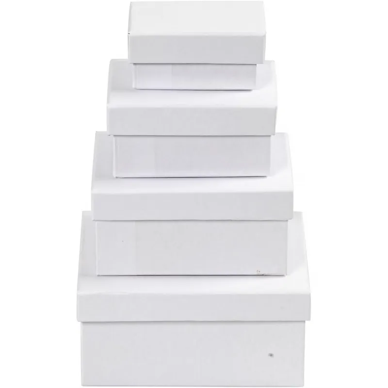Rechteckige Schachteln, Größe 7,5x5x3,5 + 9,5x7x4,5 + 11,5x8,5x5,5 + 14x11x6,5 cm, Weiß, 4 Stk/ 1 Set