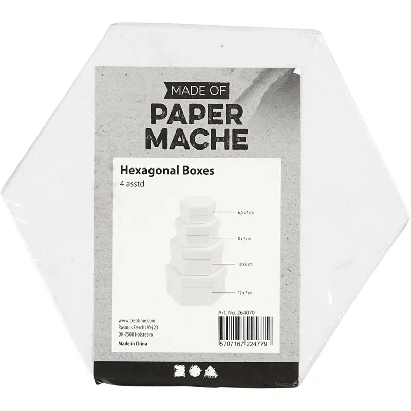 Schachteln, sechseckig, Größe 6,5x4 + 8x5 + 10x6 + 12x7 cm, Weiß, 4 Stk/ 1 Set
