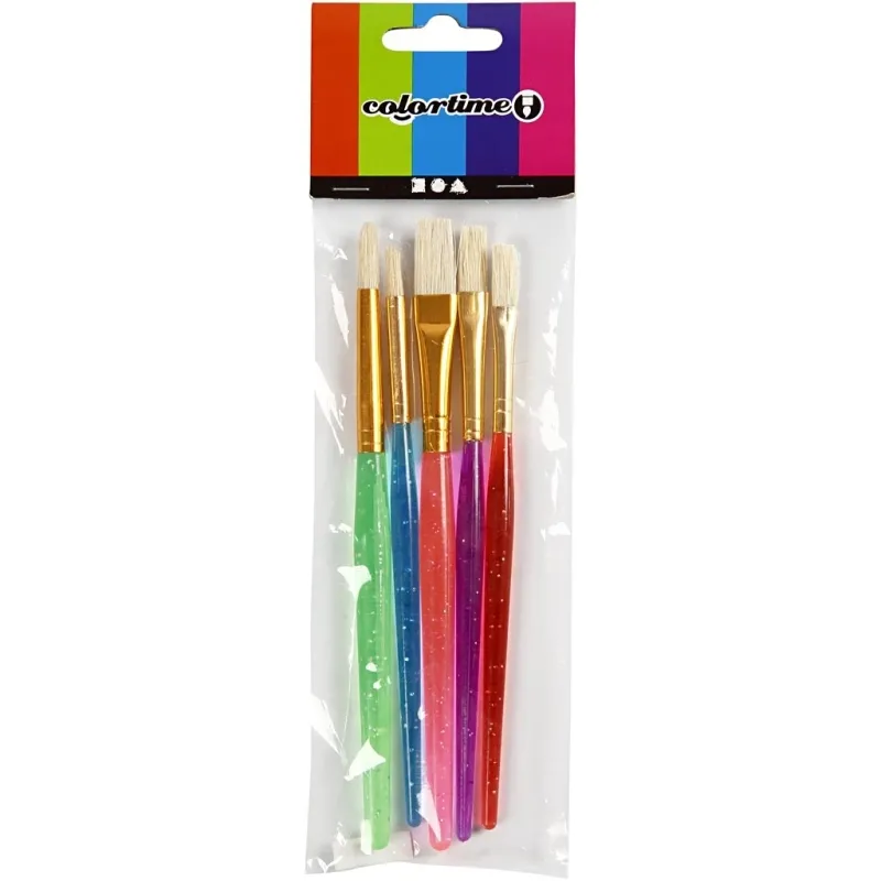 Pinsel für Kinder, Nr. 8+12+18, L 14-16 cm, B 5-10 mm, Flach,rund, Sortierte Farben, 5 Stk/ 1 Pck