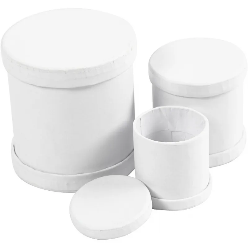 Trommel-Dosen, Größe 4x4 + 5x5 + 6,5x7 cm, Weiß, 1 Set