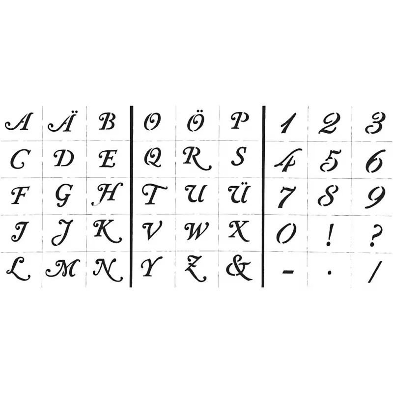 Schablone, Buchstaben & Zahlen, H 20-30 mm, A5, Blatt 148x210 mm, 3 Bl./ 1 Pck