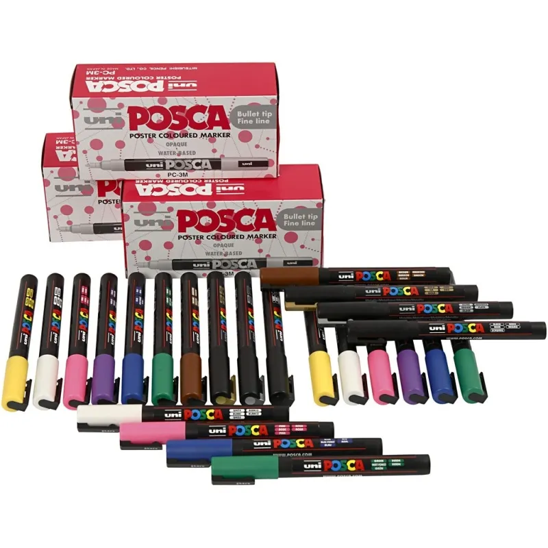 Posca Marker , Nr. PC-3M, Strichstärke 0,9-1,3 mm, fein, Sortierte Farben, 12 Stk/ 1 Pck