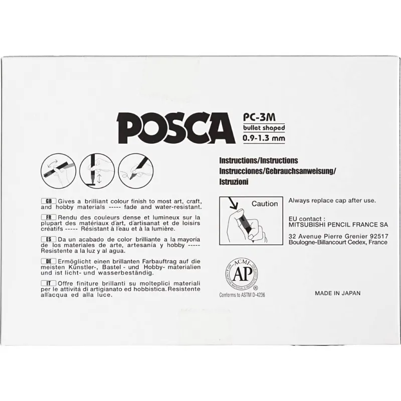 Posca Marker , Nr. PC-3M, Strichstärke 0,9-1,3 mm, fein, Sortierte Farben, 12 Stk/ 1 Pck