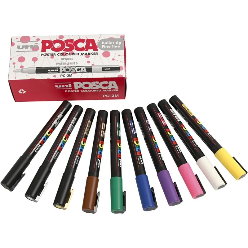 Posca Marker , Nr. PC-3M, Strichstärke 0,9-1,3 mm, fein, Sortierte Farben, 12 Stk/ 1 Pck