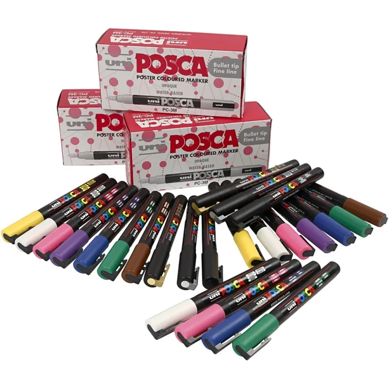 Posca Marker , Nr. PC-3M, Strichstärke 0,9-1,3 mm, fein, Sortierte Farben, 12 Stk/ 1 Pck