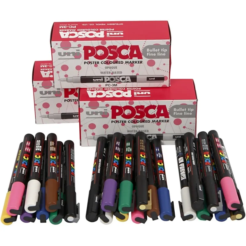 Posca Marker , Nr. PC-3M, Strichstärke 0,9-1,3 mm, fein, Sortierte Farben, 12 Stk/ 1 Pck