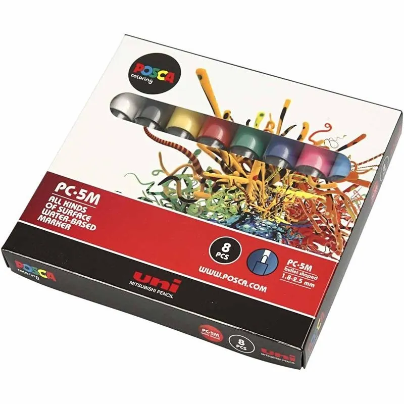 Posca Marker , Nr. PC-5M, Strichstärke 2,5 mm, Medium, Sortierte Farben, 8 Stk/ 1 Pck