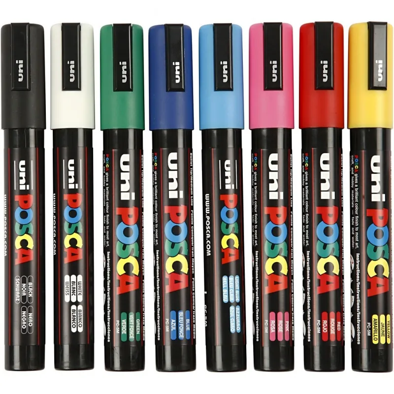 Posca Marker , Nr. PC-5M, Strichstärke 2,5 mm, Medium, Sortierte Farben, 8 Stk/ 1 Pck