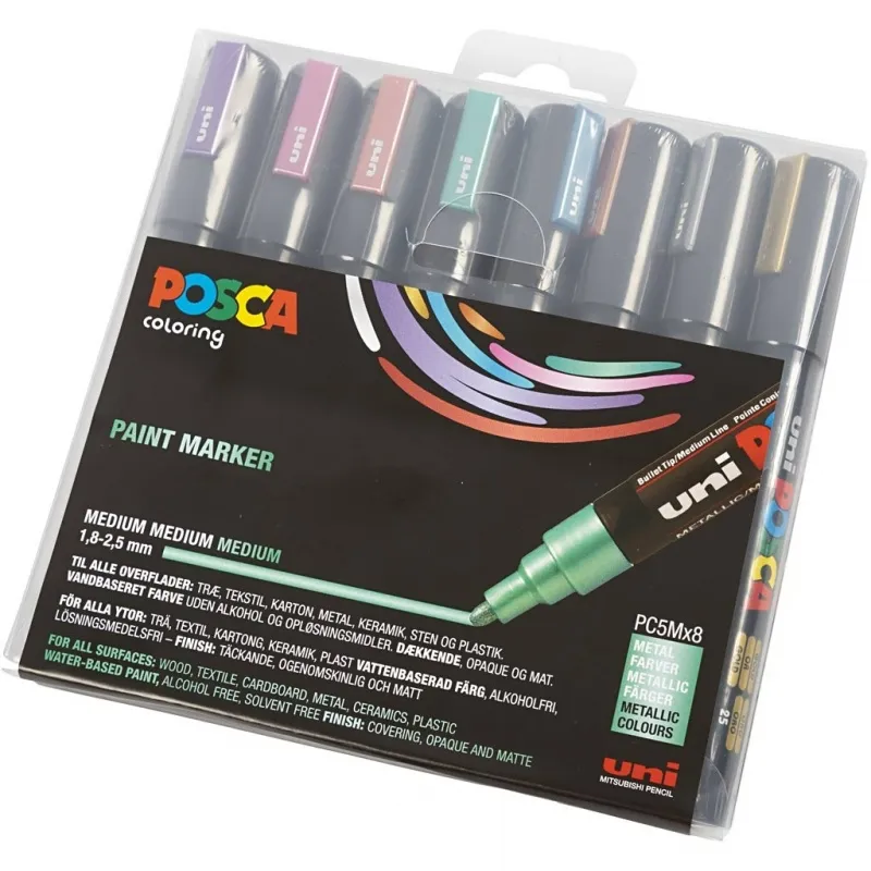 Posca Marker , Nr. PC-5M, Strichstärke 2,5 mm, Medium, Metallic-Farben, 8 Stk/ 1 Pck