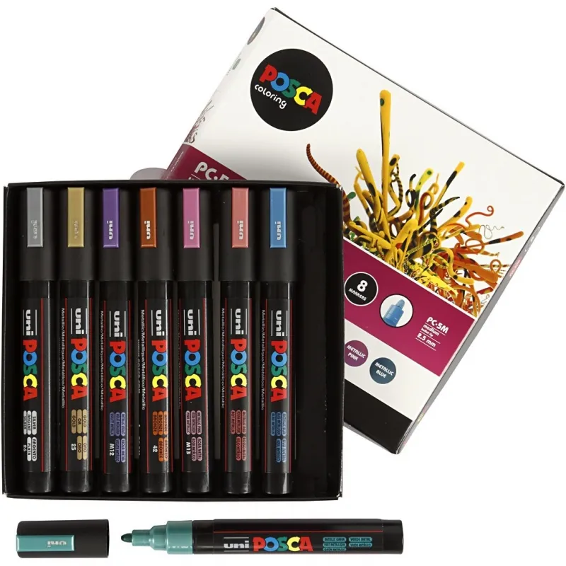 Posca Marker , Nr. PC-5M, Strichstärke 2,5 mm, Medium, Metallic-Farben, 8 Stk/ 1 Pck