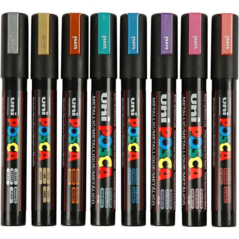 Posca Marker , Nr. PC-5M, Strichstärke 2,5 mm, Medium, Metallic-Farben, 8 Stk/ 1 Pck