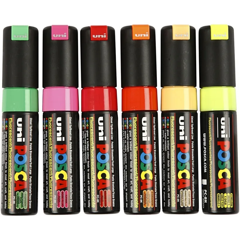 Posca Marker , Nr. PC-8K, Strichstärke 8 mm, breit, Halbdeckend, Sortierte Farben, 6 Stk/ 1 Pck