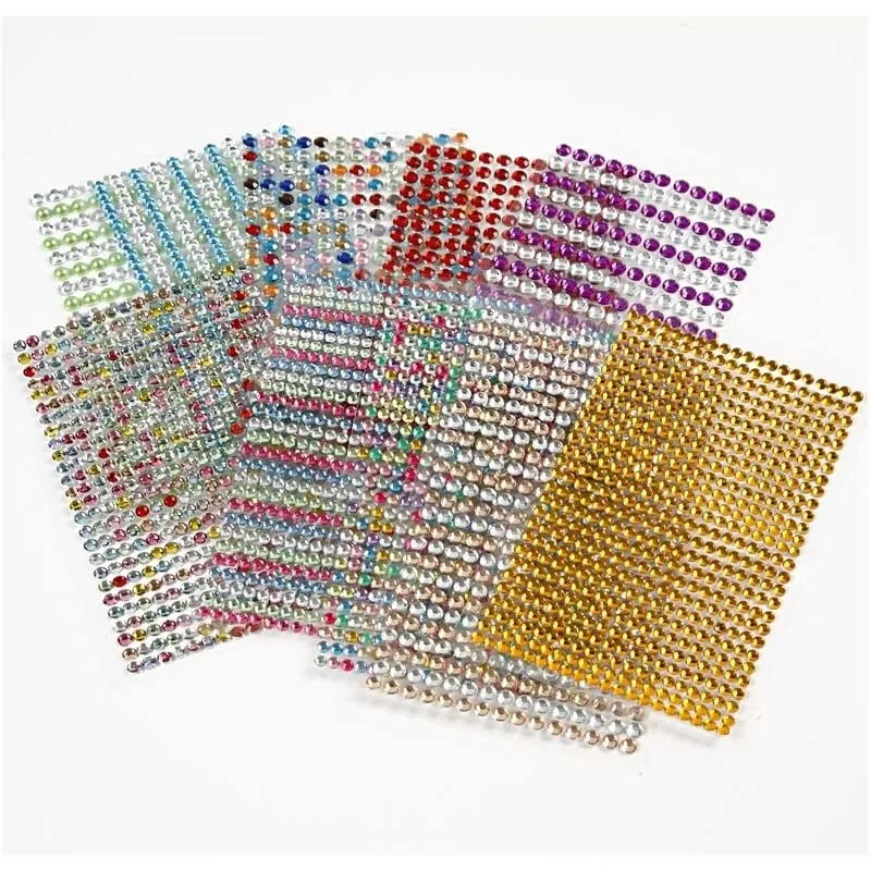 Strassstein-Sticker, D 4-6 mm, Blatt 16x9,5 cm, Sortierte Farben, 10 Bl./ 1 Pck