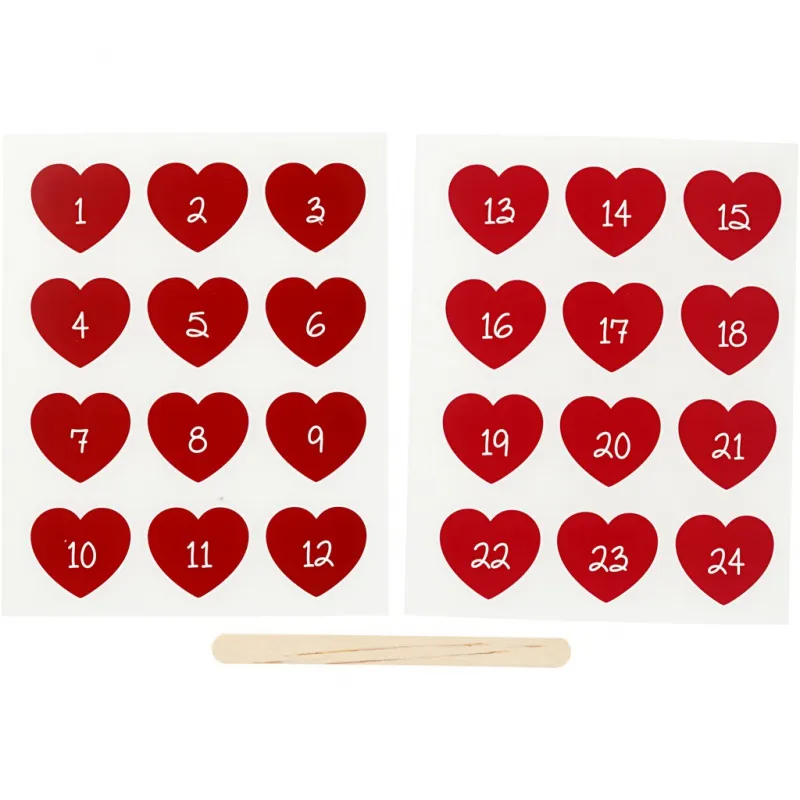 Rub-on Stickers, Adventkalender-Zahlen, H 32 mm, B 28 mm, Blatt 12,2x15,3 cm, Rot, 1 Pck