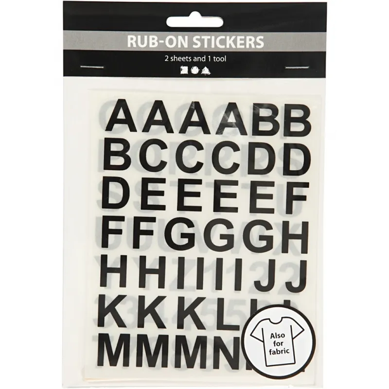Rub-on Stickers, Buchstaben & Zahlen, H 17 mm, B 17 mm, Blatt 12,2x15,3 cm, Schwarz, 1 Pck