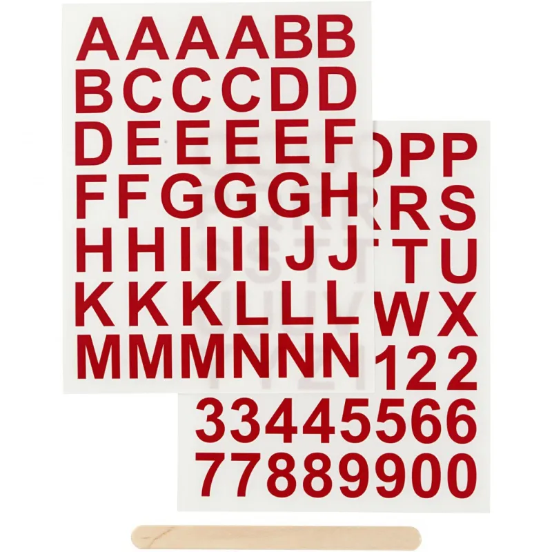 Rub-on Stickers, Buchstaben & Zahlen, H 17 mm, B 17 mm, Blatt 12,2x15,3 cm, Rot, 1 Pck