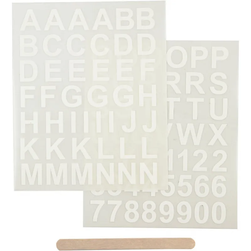 Rub-on Stickers, Buchstaben & Zahlen, H 17 mm, B 17 mm, Blatt 12,2x15,3 cm, Weiß, 1 Pck