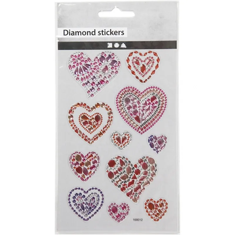 Diamant-Sticker, Herzen, Blatt 10x16 cm, 1 Bl.