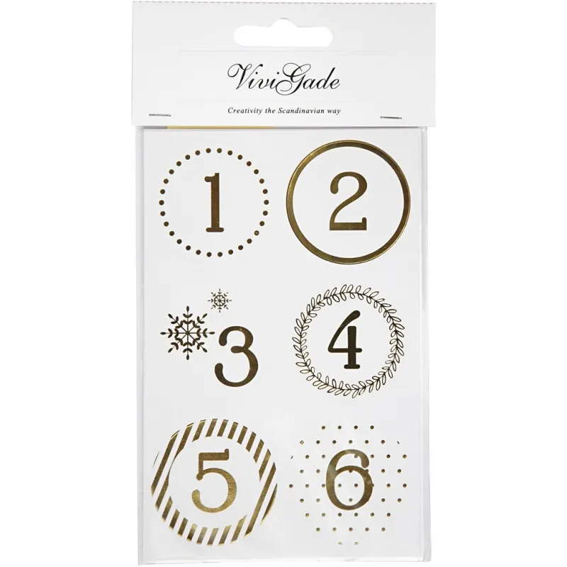 Sticker für Adventskalender, D 40 mm, Blatt 9x14 cm, Gold, Weiß, 4 Bl./ 1 Pck