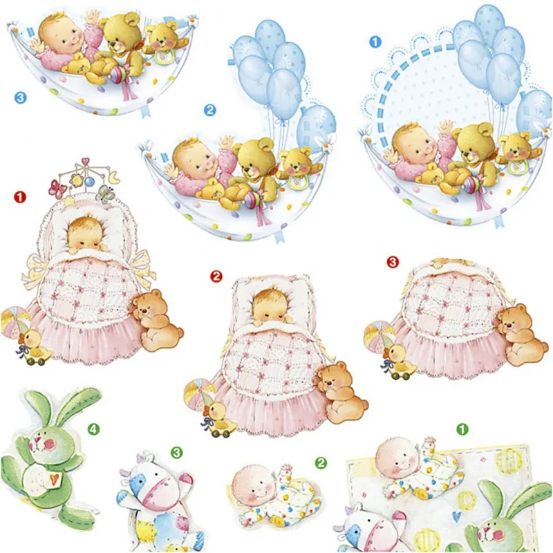 3D-Découpage-Motive, Baby, Blatt 21x30 cm, 4 Bl./ 1 Pck