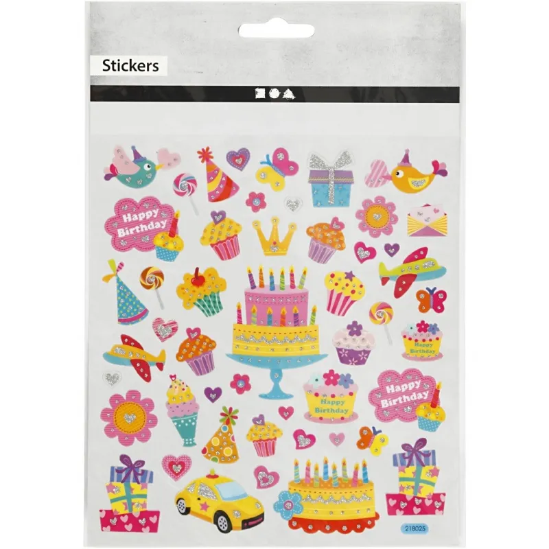 Sticker, Geburtstag, Blatt 15x16,5 cm, ca. 49 Stk, 1 Bl.