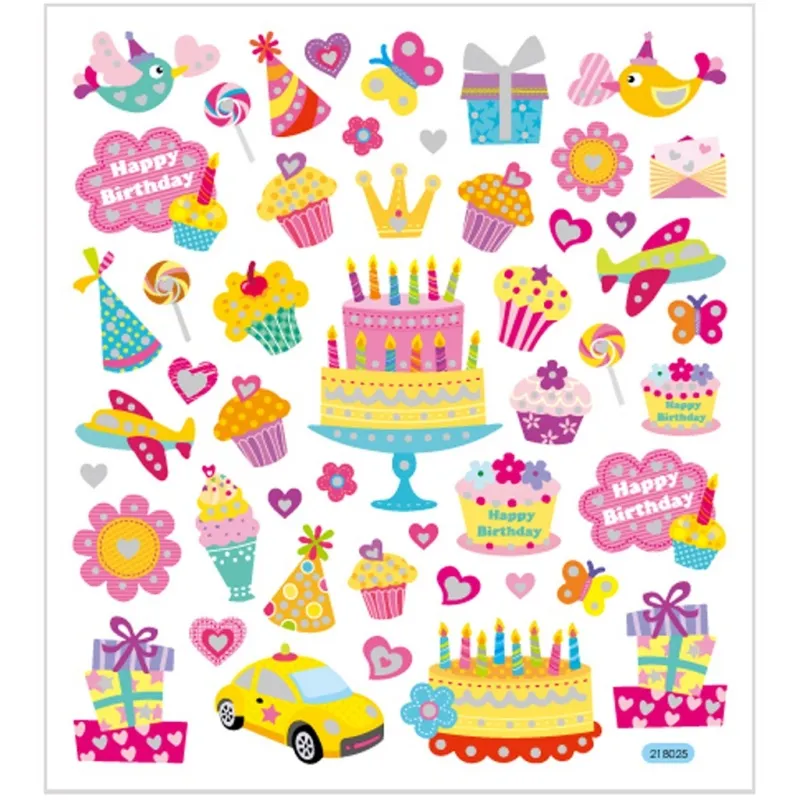Sticker, Geburtstag, Blatt 15x16,5 cm, ca. 49 Stk, 1 Bl.