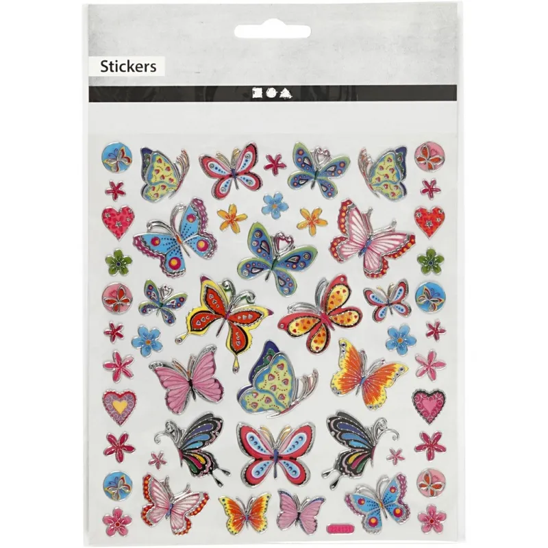 Sticker, Bunte Schmetterlinge, Blatt 15x16,5 cm, ca. 21 Stk, 1 Bl.