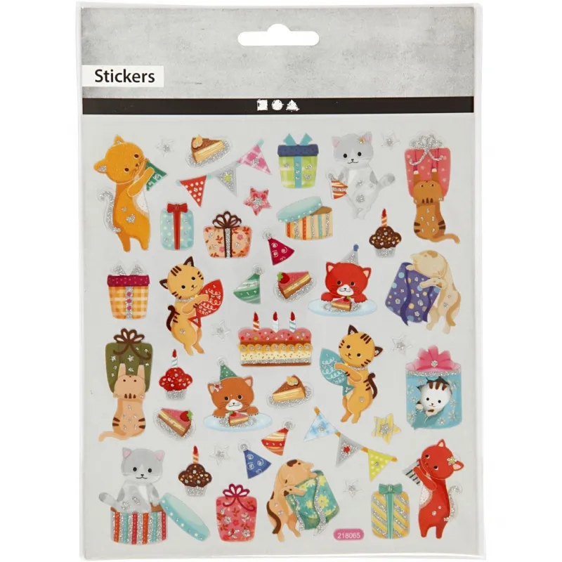 Sticker, Geburtstagskätzchen, Blatt 15x16,5 cm, ca. 38 Stk, 1 Bl.