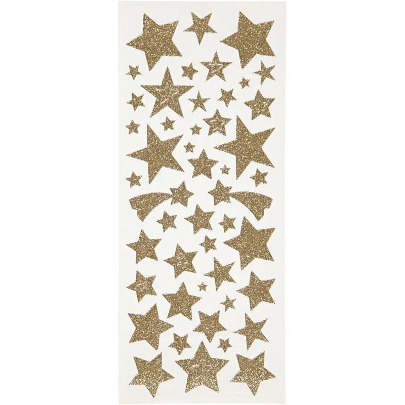 Glitzeraufkleber, Sterne, Blatt 10x24 cm, ca. 110 Stk, Gold, 2 Bl./ 1 Pck