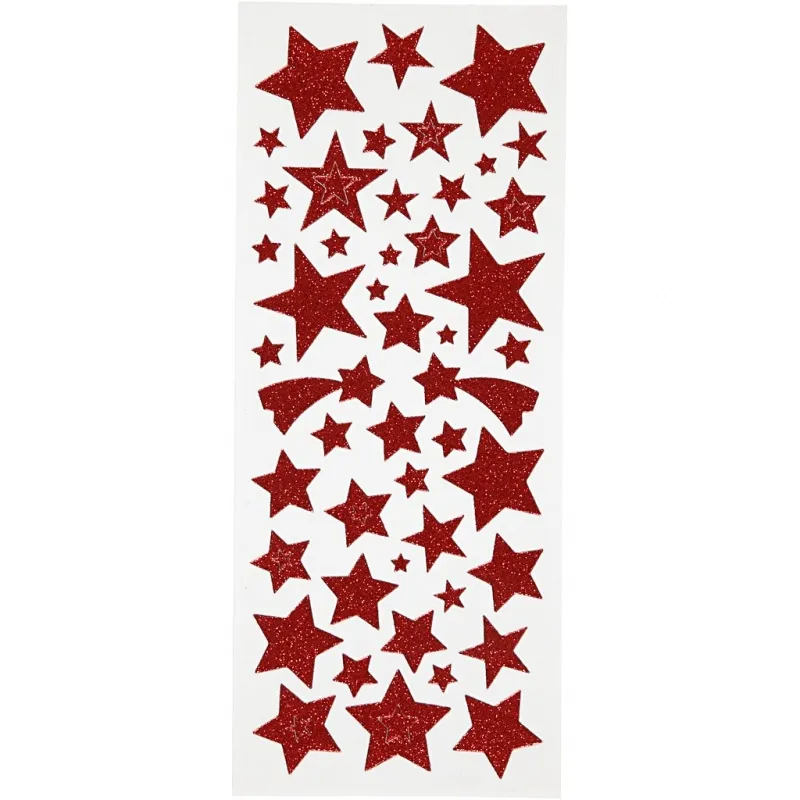 Glitzeraufkleber, Sterne, Blatt 10x24 cm, ca. 110 Stk, Rot, 2 Bl./ 1 Pck