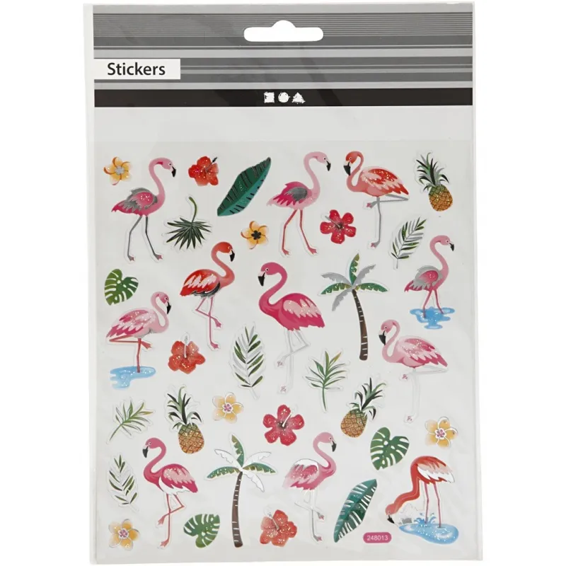 Sticker, Flamingo, Blatt 15x16,5 cm, ca. 37 Stk, 1 Bl.