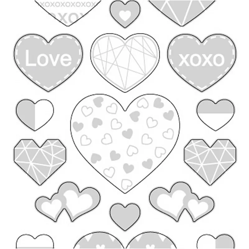 Stickers, Herzen, Blatt 10x24 cm, ca. 25 Stk, Silber, 1 Bl.