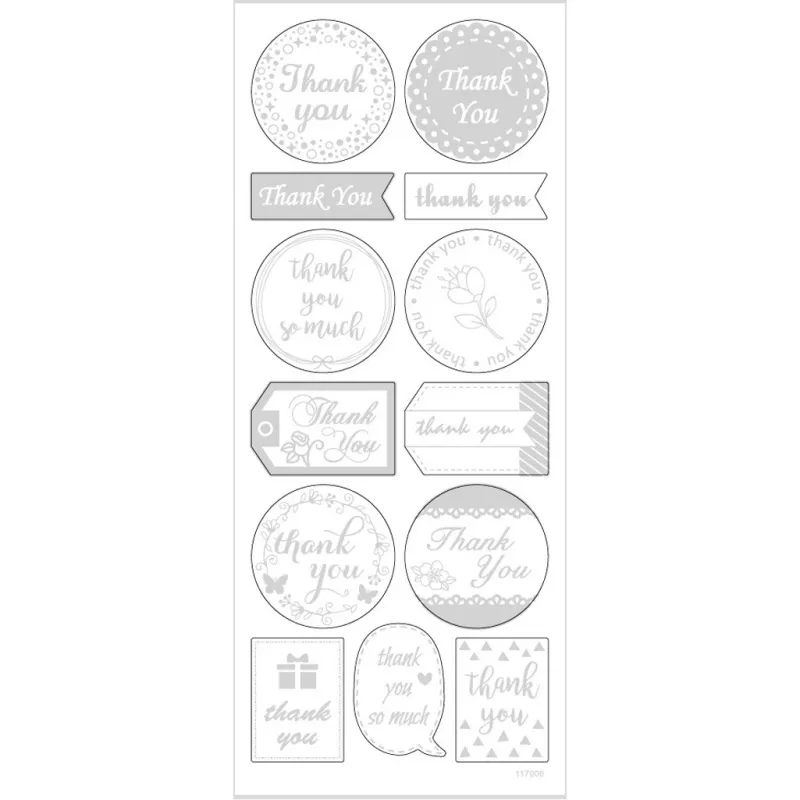 Sticker mit Sternen, Thank you, Blatt 10x24 cm, ca. 13 Stk, Silber, 1 Bl.