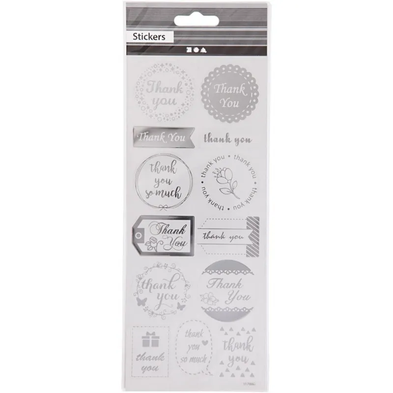 Sticker mit Sternen, Thank you, Blatt 10x24 cm, ca. 13 Stk, Silber, 1 Bl.