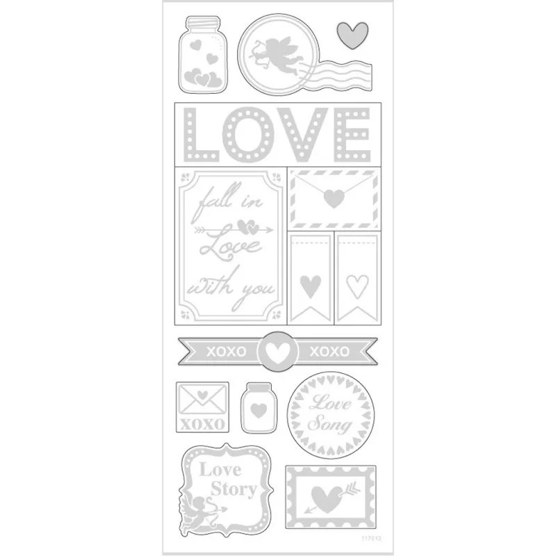 Sticker mit Sternen, Love, Blatt 10x24 cm, ca. 14 Stk, Silber, 1 Bl.
