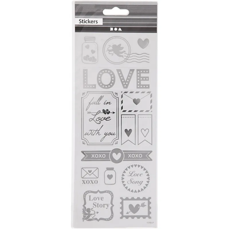 Sticker mit Sternen, Love, Blatt 10x24 cm, ca. 14 Stk, Silber, 1 Bl.