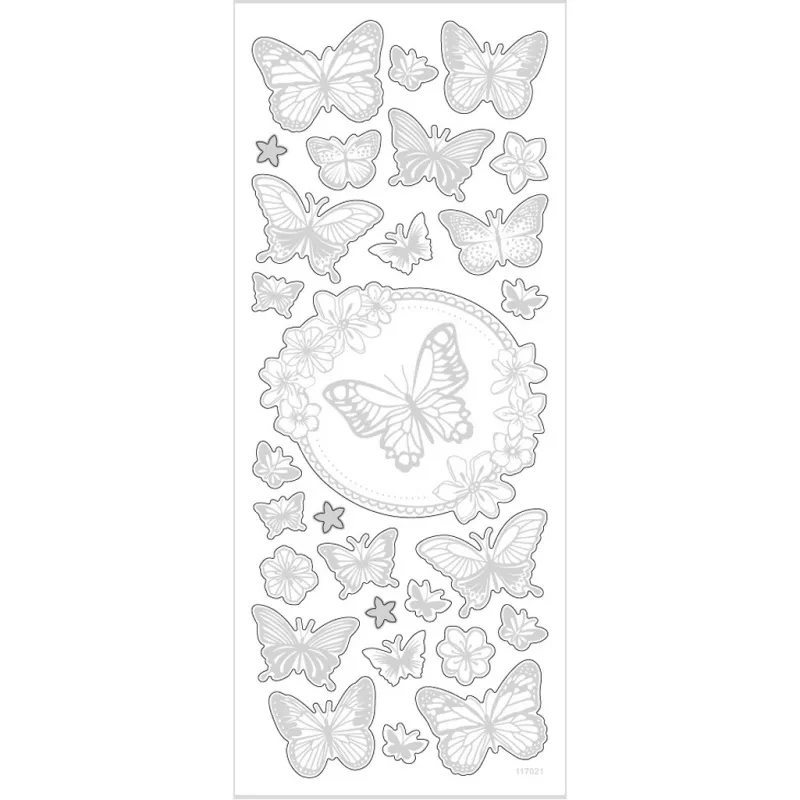 Sticker mit Sternen, Schmetterling, Blatt 10x24 cm, ca. 28 Stk, Silber, 1 Bl.