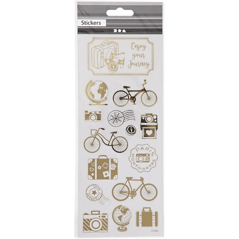 Sticker 'Thank you', Rund um die Welt, Blatt 10x24 cm, ca. 15 Stk, Gold, 1 Bl.
