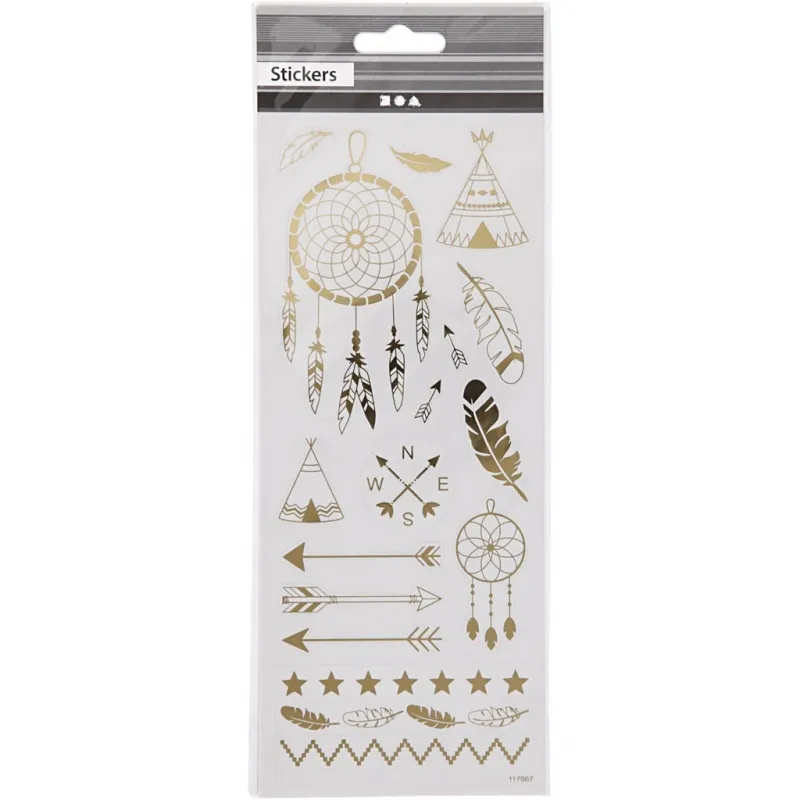 Sticker 'Thank you', Indianer-Motive, Blatt 10x24 cm, ca. 17 Stk, Gold, 1 Bl.