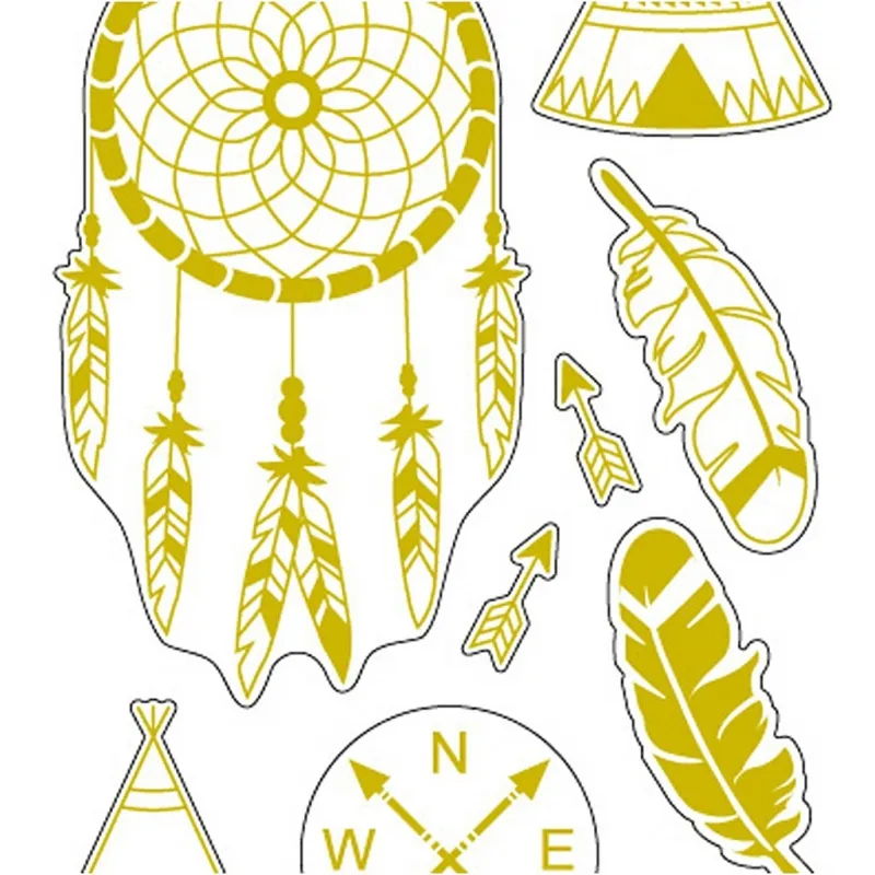 Sticker 'Thank you', Indianer-Motive, Blatt 10x24 cm, ca. 17 Stk, Gold, 1 Bl.
