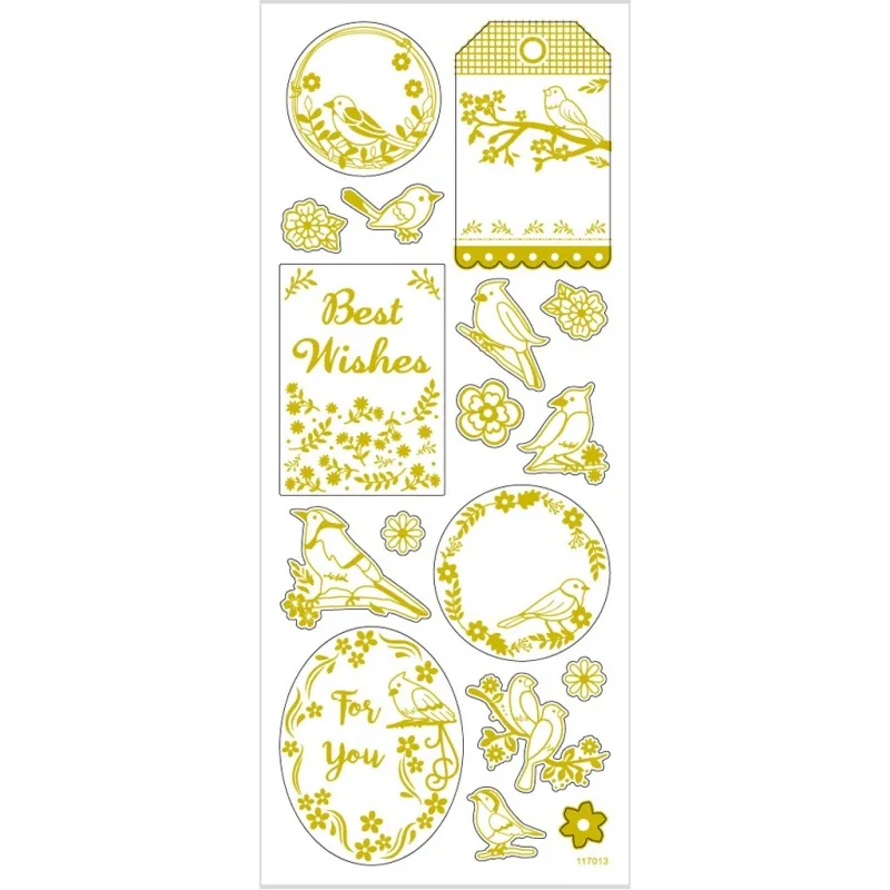 Sticker 'Thank you', Vögel, Blatt 10x24 cm, ca. 17 Stk, Gold, 1 Bl.