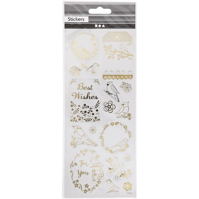 Sticker 'Thank you', Vögel, Blatt 10x24 cm, ca. 17 Stk, Gold, 1 Bl.