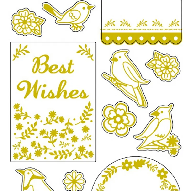 Sticker 'Thank you', Vögel, Blatt 10x24 cm, ca. 17 Stk, Gold, 1 Bl.