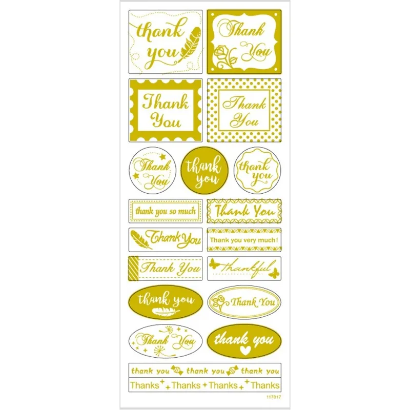 Sticker 'Thank you', Thank you, Blatt 10x24 cm, ca. 19 Stk, Gold, 1 Bl.