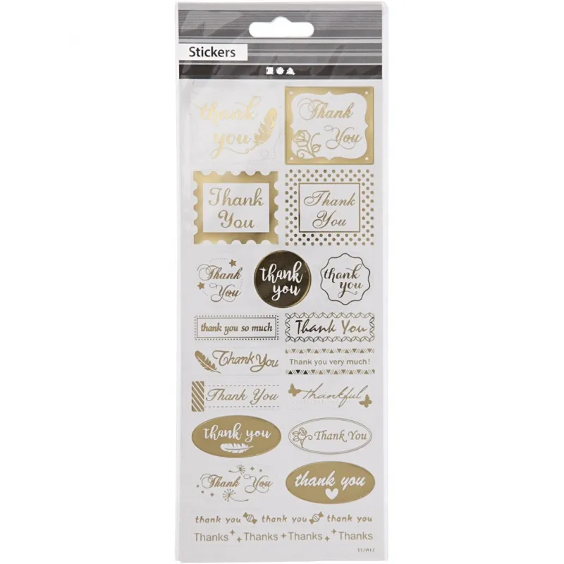 Sticker 'Thank you', Thank you, Blatt 10x24 cm, ca. 19 Stk, Gold, 1 Bl.