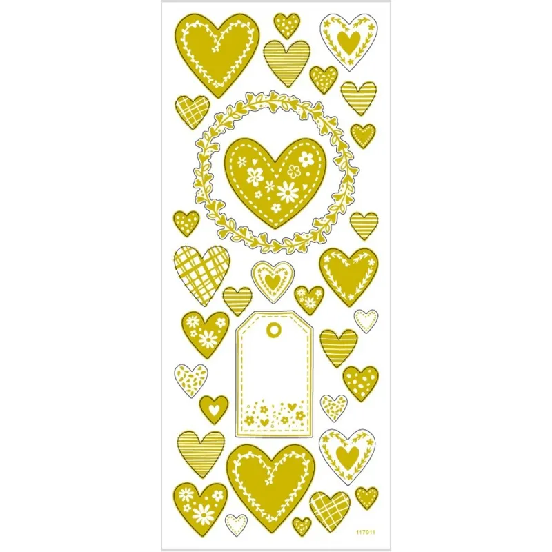 Sticker 'Thank you', Herzen, Blatt 10x24 cm, ca. 33 Stk, Gold, 1 Bl.